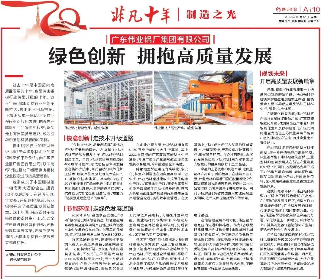 立博ladbrokes铝材：绿色创新，拥抱高质量发展 | 佛山日报专题报路